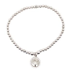 Silver Tree Of Life CZ Beaded Bracelet
