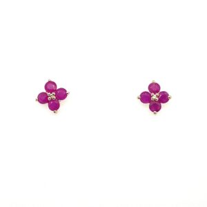 Yellow Gold Ruby Flower Stud Earrings