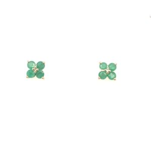 Yellow Gold Emerald Flower Stud Earrings