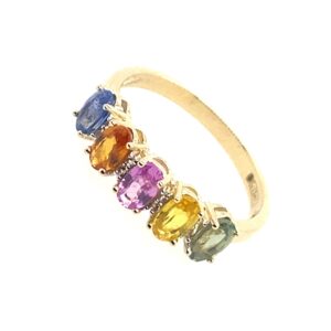 Yellow Gold Rainbow Sapphire & Diamond Ring