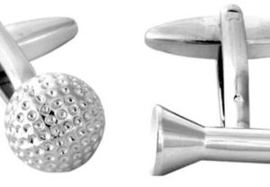 Golf Ball & Tee Rhodium Plate Cufflinks