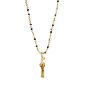 Gold Plated Tassel Of Joy Black Rutilated Quartz Necklace
