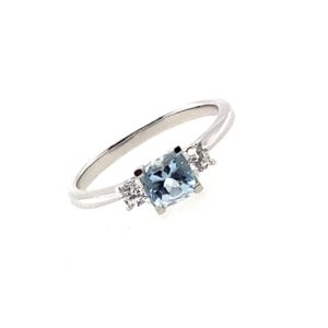 White Gold Aquamarine & Diamond Trilogy Ring