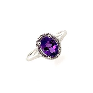 White Gold Amethyst & Diamond Cluster Ring