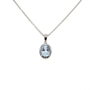 White Gold Aquamarine & Diamond Cluster Pendant