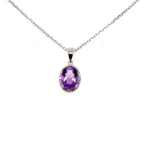 White Gold Amethyst & Diamond Cluster Pendant