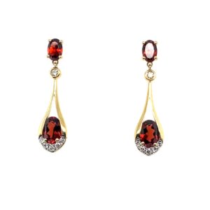 Yellow Gold Garnet & Diamond Drop Earrings