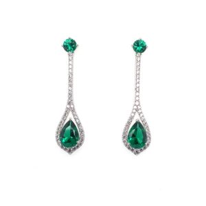 Silver Green CZ Drop Earrings