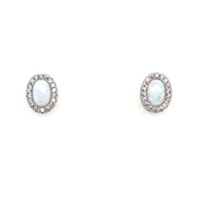 Silver Oval CZ Stud Earrings