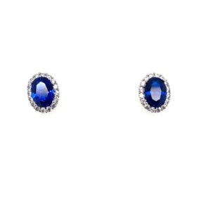 Silver White & Blue Oval CZ Stud Earrings