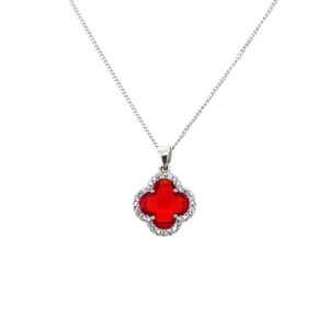 Silver White & Red CZ Flower Pendant