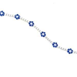 Silver Blue Flower CZ Bracelet