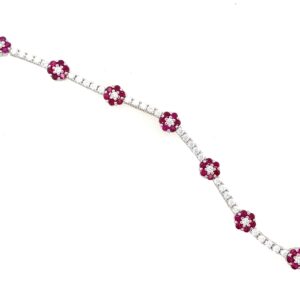 Silver Red Flower CZ Bracelet