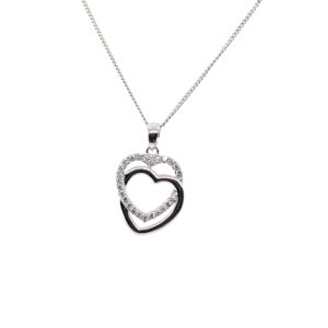 Silver CZ Double Heart Pendant
