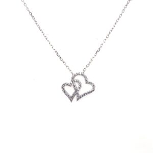 Silver CZ Double Heart Pendant