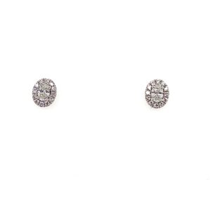 White Gold Diamond Oval Halo Cluster Stud Earrings