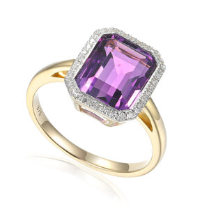 Yellow Gold Amethyst & Diamond Ring