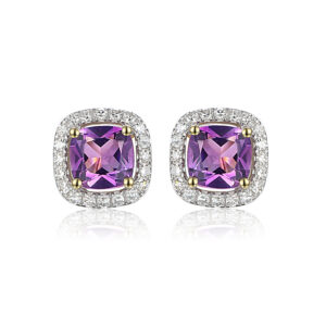 Yellow Gold Amethyst & Diamond Stud Earrings