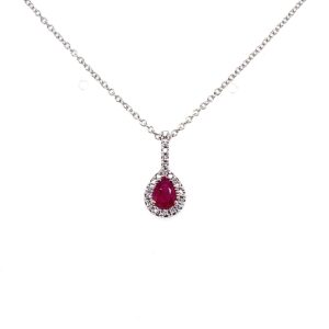 White Gold Diamond & Ruby Cluster Pendant