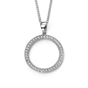 Silver Rhodium Plated Open Circle Pendant with Cubic Zirconia