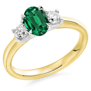 Yellow Gold Emerald & Diamond Trilogy Ring