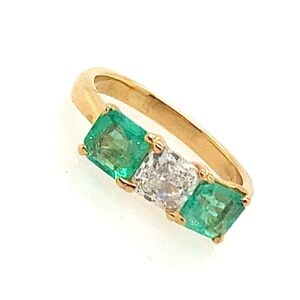 Pre-Owned Yellow Gold Emerald & Diamond Trilogy Ring