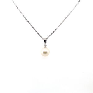 White Gold Pearl & Diamond Pendant