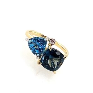 Yellow Gold Blue Topaz & Diamond Ring