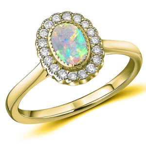 Yellow Gold Opal & Diamond Halo Ring