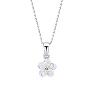 Carved Mother of Pearl Flower Pendant with Diamond
