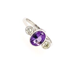 Pre-Owned Platinum Amethyst & Diamond Trilogy Ring
