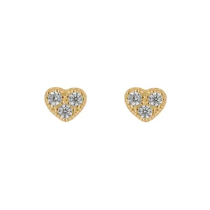 Gold Plated Heart Stud Earrings with Cubic Zirconia