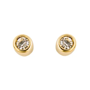 Small Stud Earrings with Clear Crystal and Yellow Gold Plating