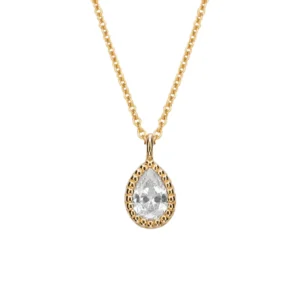 Gold Plated Teardrop Necklace with Cubic Zirconia