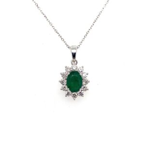 White Gold Diamond & Emerald Cluster Pendant