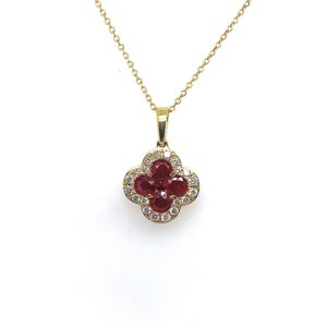 Yellow Gold Ruby & Diamond Flower Pendant
