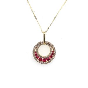 Yellow Gold Ruby & Diamond Circle Pendant