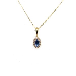 Yellow Gold Sapphire & Diamond Oval Pendant
