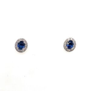 White Gold Sapphire & Diamond Oval Stud Earrings