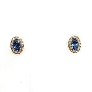 Yellow Gold Sapphire & Diamond Oval Stud Earrings