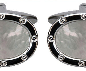 Mother of Pearl Oval Port Hole Rhodium Plated Cufflinks
