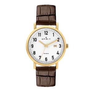 Spirit Gents Gold Plated Leather Strap Watch
