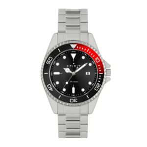 Spirit Gents Black Dial Silver Plated Bracelet Watch