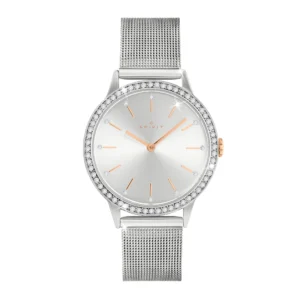 Spirit Ladies Silver Plated Stone Set Mesh Bracelet Watch