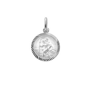 Silver 13mm St Christopher 12 Matt Finish Diamond Cut Edges