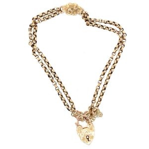 Pre-Owned Yellow Gold Double Chain Heart Lock Bracelet