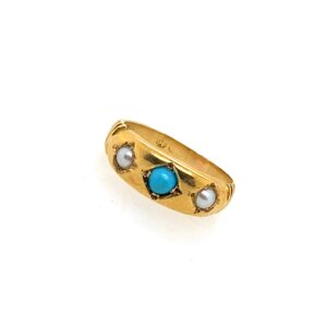 Pre-Owned Yellow Gold Turquoise & Seed Pearl Ring