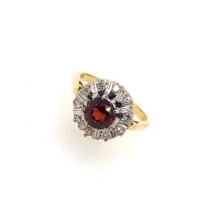 Pre-Owned Yellow Gold Diamond & Garnet Cluster Ring