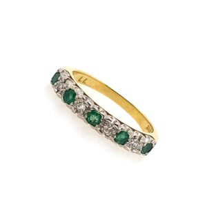 Pre-Owned Yellow Gold  Emerald & Diamond Half Eternity Ring