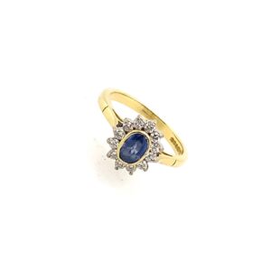 Pre-Owned Yellow Gold Diamond & Sapphire Cluster Ring